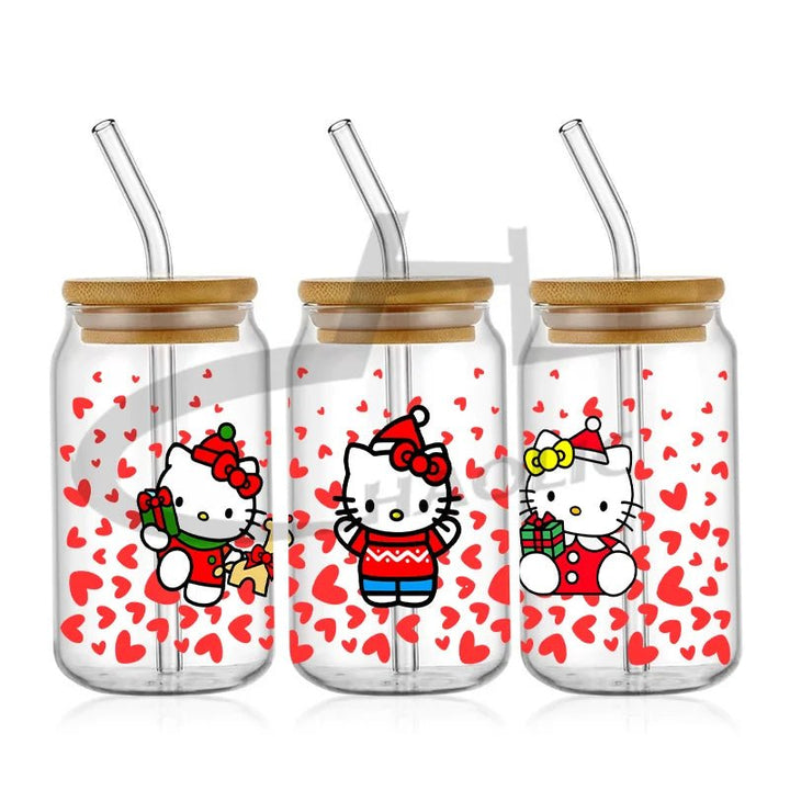 Kawaii Hello Kitty UV DTF Cup Wrap – 16oz Libbey Glass Tumbler Sticker - Polendo Design