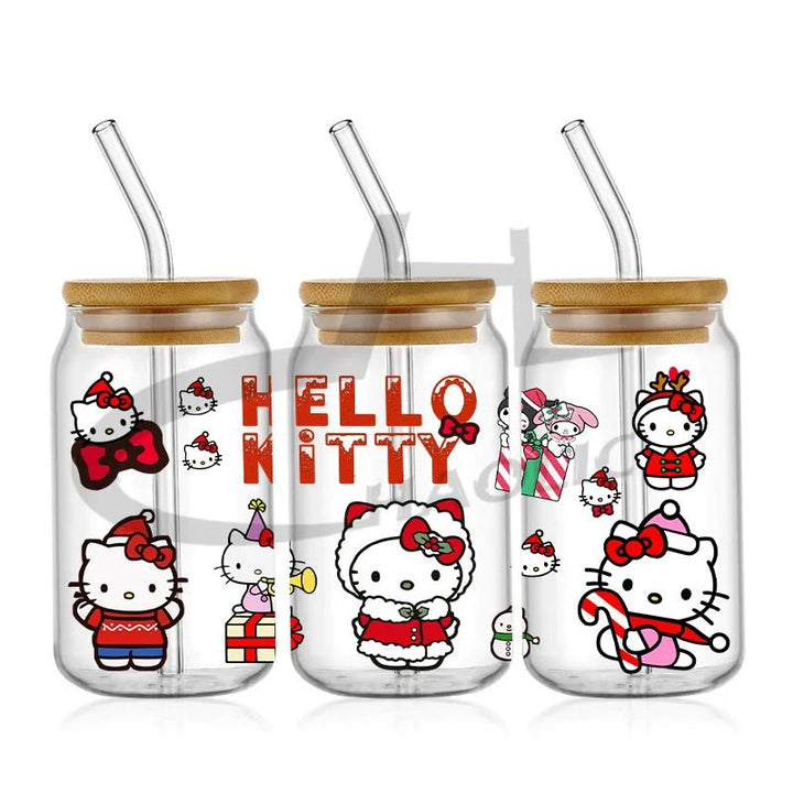 Kawaii Hello Kitty UV DTF Cup Wrap – 16oz Libbey Glass Tumbler Sticker - Polendo Design