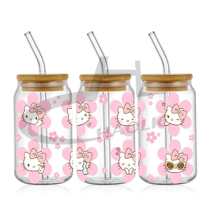 Kawaii Hello Kitty UV DTF Cup Wrap – 16oz Libbey Glass Tumbler Sticker - Polendo Design