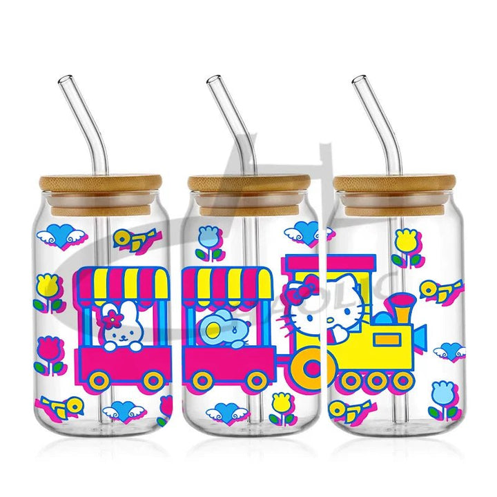 Kawaii Hello Kitty UV DTF Cup Wrap – 16oz Libbey Glass Tumbler Sticker - Polendo Design