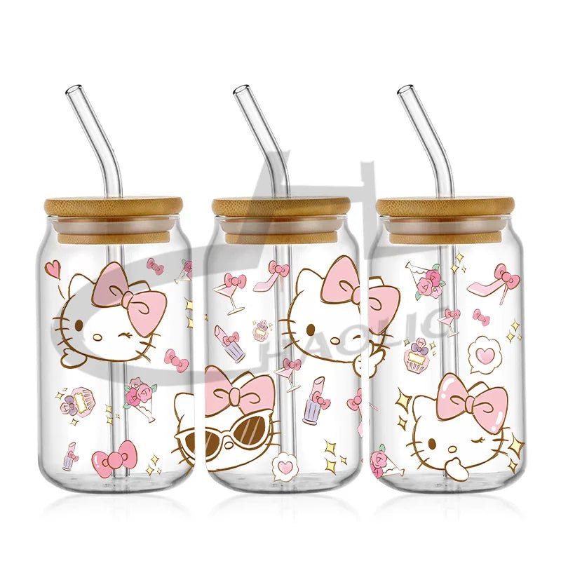 Kawaii Hello Kitty UV DTF Cup Wrap – 16oz Libbey Glass Tumbler Sticker - Polendo Design