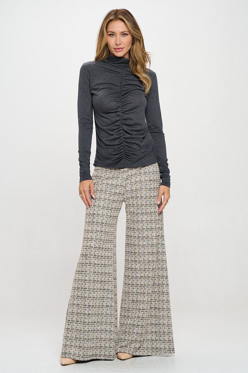 Knit Long Sleeve Mock neck Top with Scrunched Detail - Polendo Design