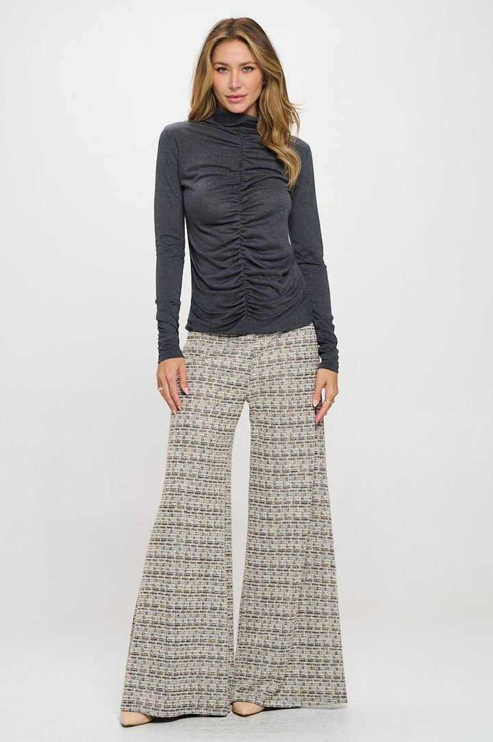 Knit Long Sleeve Mock neck Top with Scrunched Detail - Polendo Design