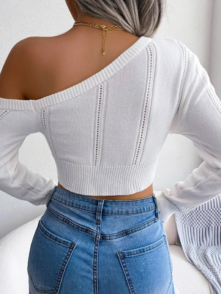 Knitted One Shoulder Crop Top Sweater's for Women - Polendo Design