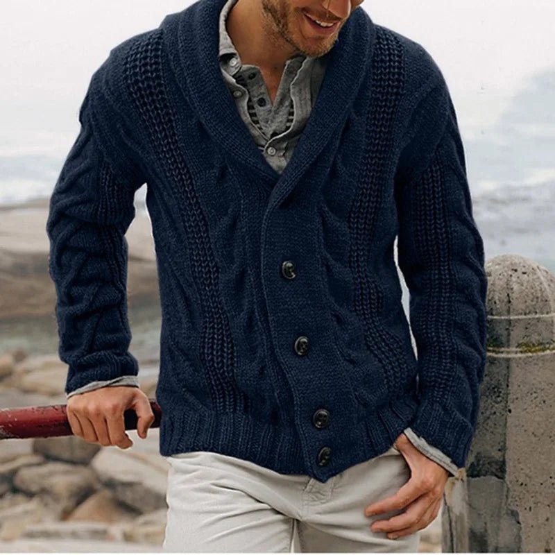 Men Classic Cable Knit Button Cardigan Sweater - Polendo Design Knitted sweater