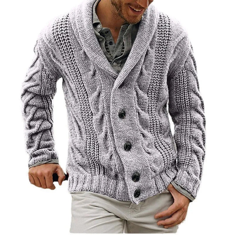 Men Classic Cable Knit Button Cardigan Sweater - Polendo Design Knitted sweater