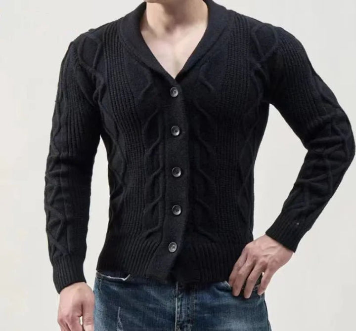 Men Classic Cable Knit Button Cardigan Sweater - Polendo Design Knitted sweater