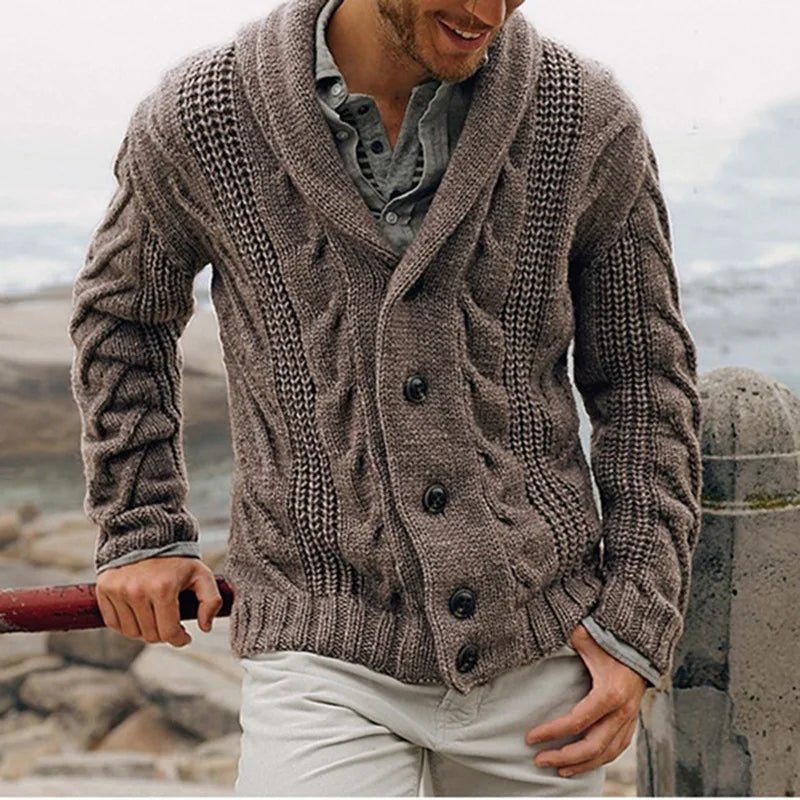 Men Classic Cable Knit Button Cardigan Sweater - Polendo Design Knitted sweater