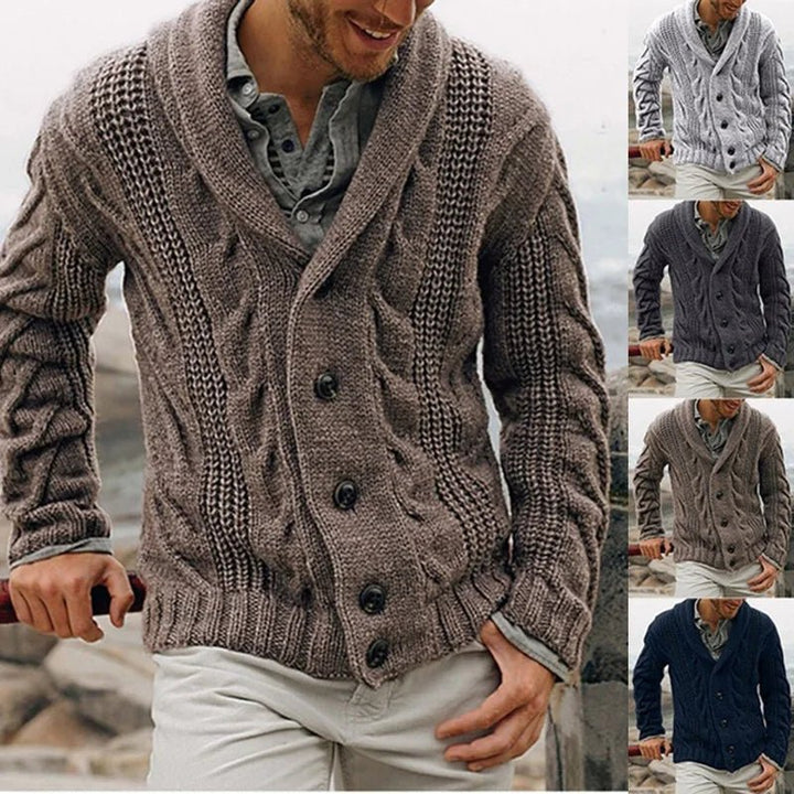 Men Classic Cable Knit Button Cardigan Sweater - Polendo Design Knitted sweater