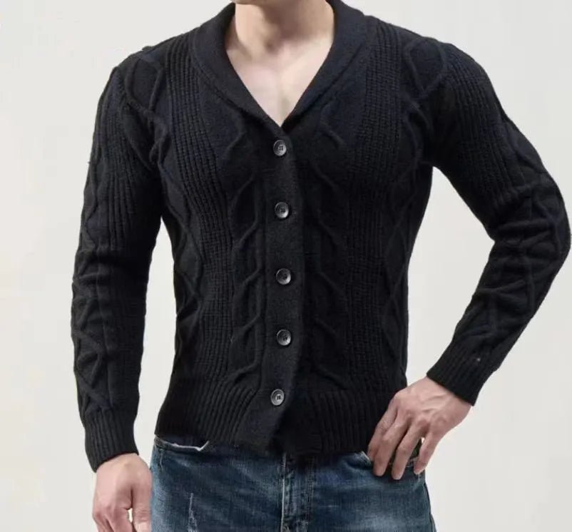 Men Classic Cable Knit Button Cardigan Sweater - Polendo Design Knitted sweater