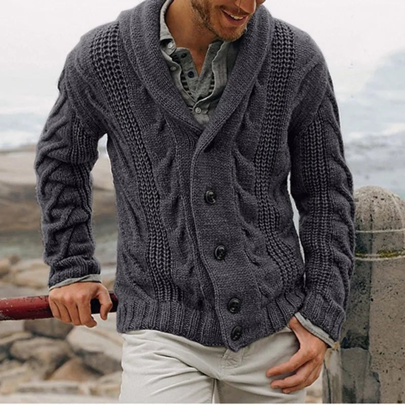Men Classic Cable Knit Button Cardigan Sweater - Polendo Design Knitted sweater
