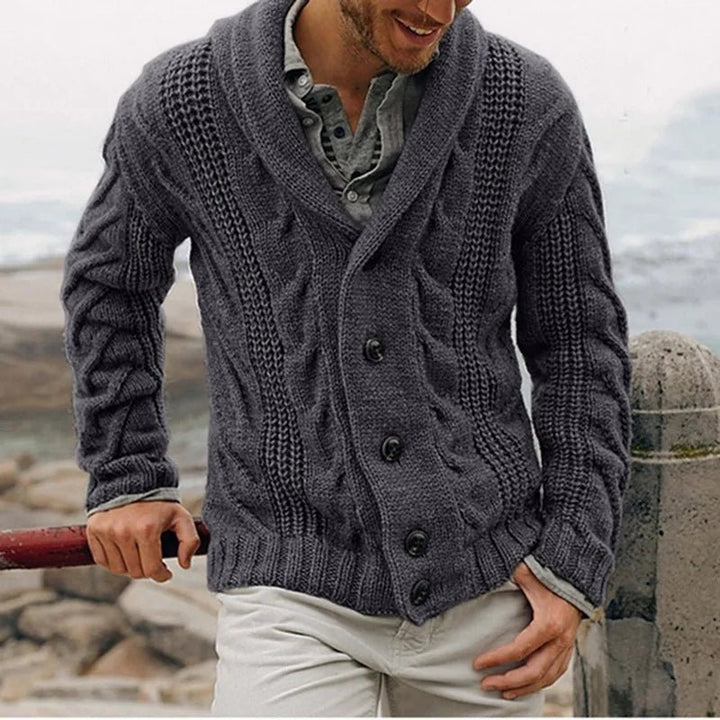 Men Classic Cable Knit Button Cardigan Sweater - Polendo Design Knitted sweater