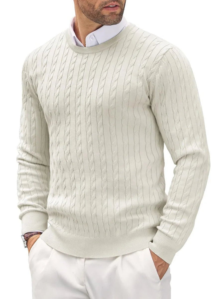 Men Classic Cotton Cable Knit Crew Neck Sweater - Polendo DesignKnitted sweater