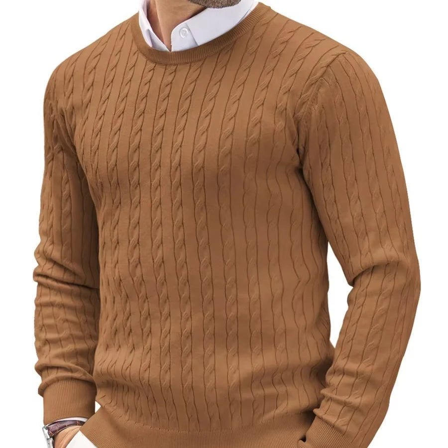 Men Classic Cotton Cable Knit Crew Neck Sweater - Polendo DesignKnitted sweater