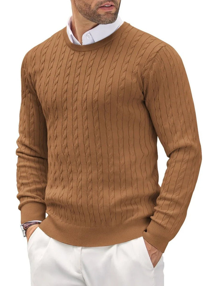 Men Classic Cotton Cable Knit Crew Neck Sweater - Polendo DesignKnitted sweater