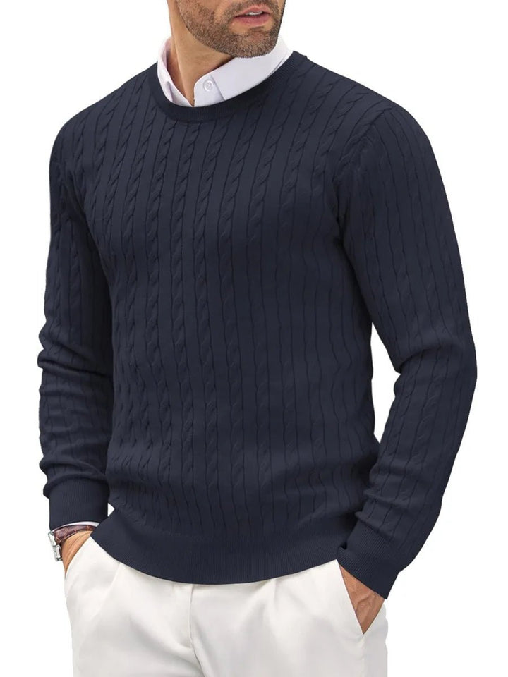 Men Classic Cotton Cable Knit Crew Neck Sweater - Polendo DesignKnitted sweater