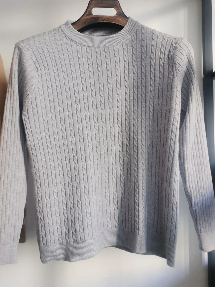Men Classic Cotton Cable Knit Crew Neck Sweater - Polendo DesignKnitted sweater