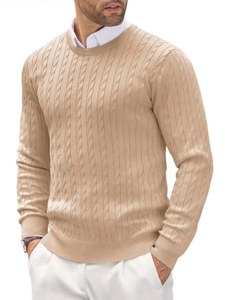 Men Classic Cotton Cable Knit Crew Neck Sweater - Polendo DesignKnitted sweater