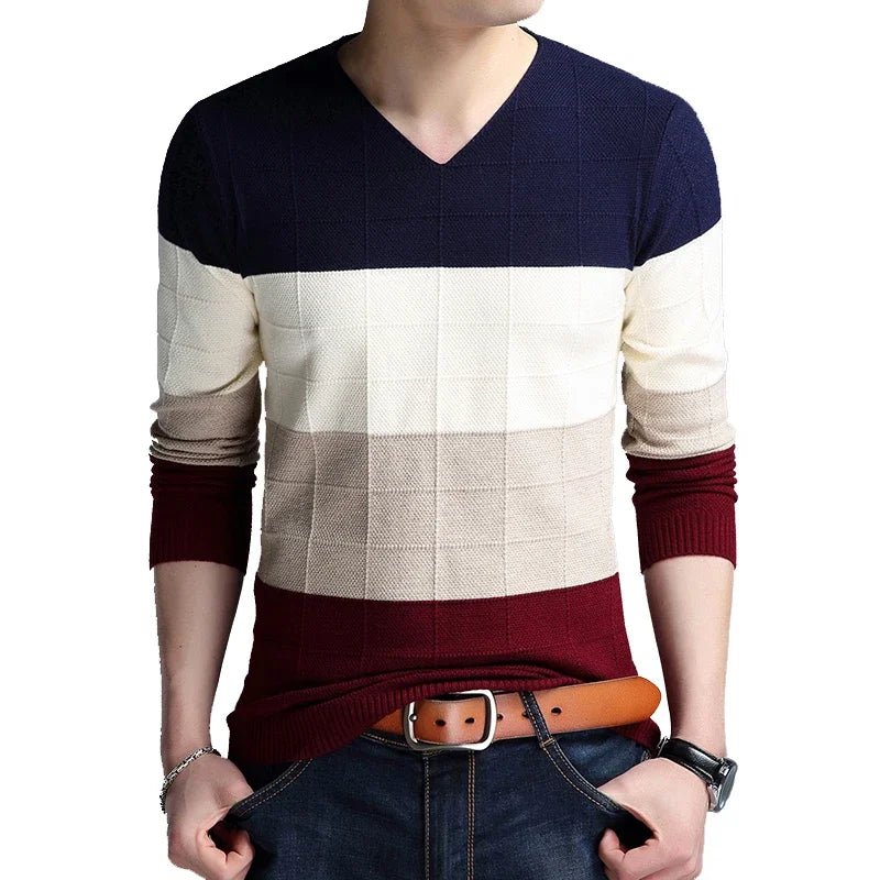 Men's Slim Fit V-Neck Pullover Sweater - Polendo Design