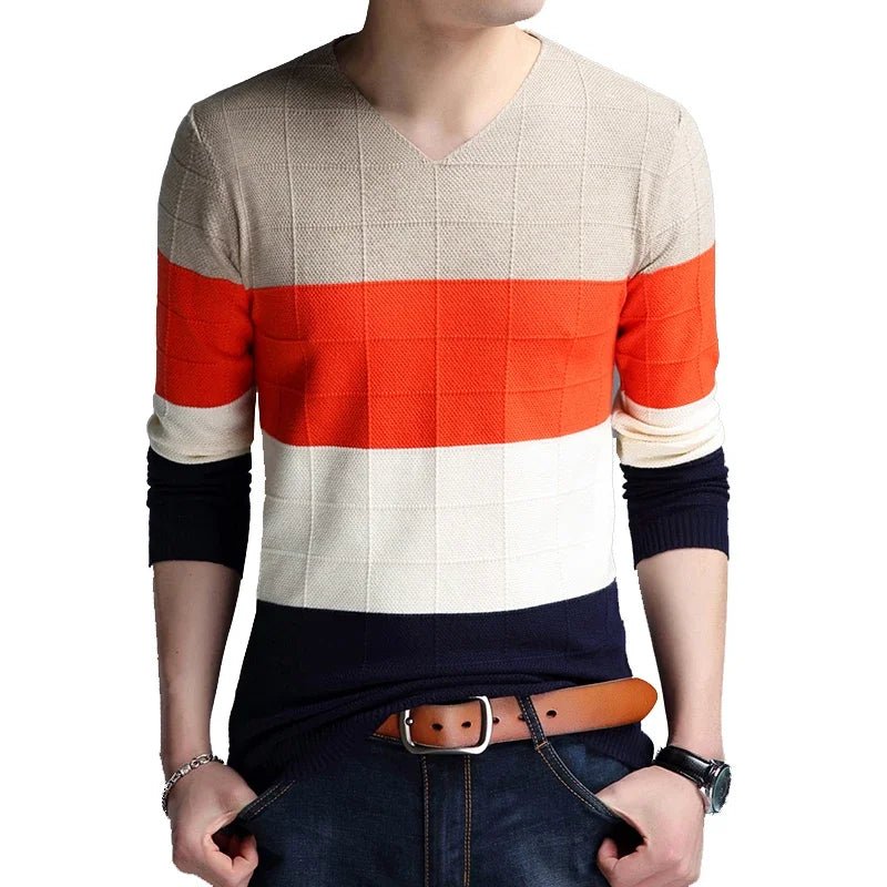 Men's Slim Fit V-Neck Pullover Sweater - Polendo Design