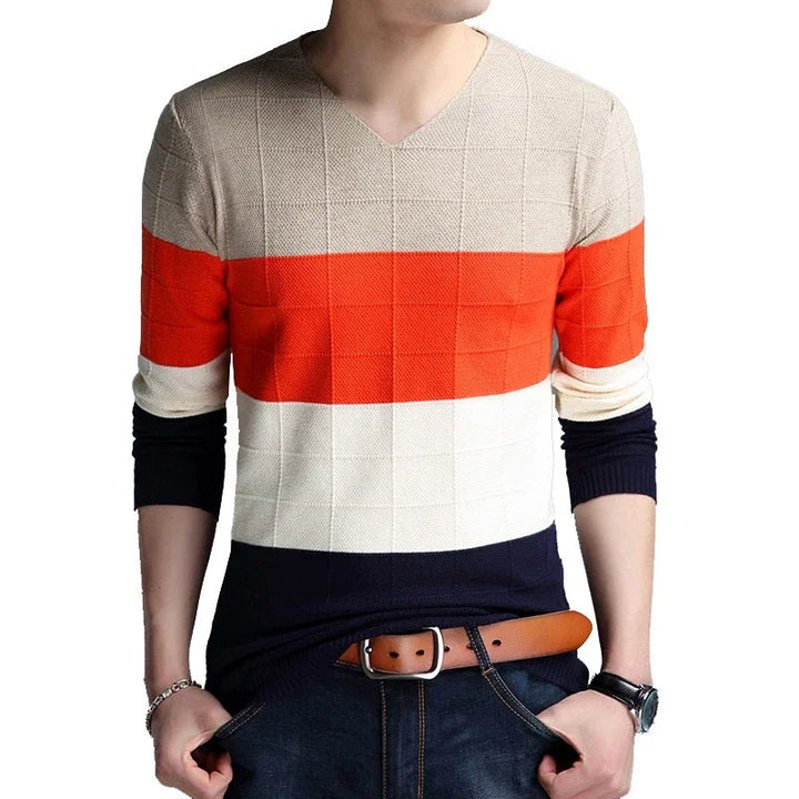 Men's Slim Fit V-Neck Pullover Sweater - Polendo Design