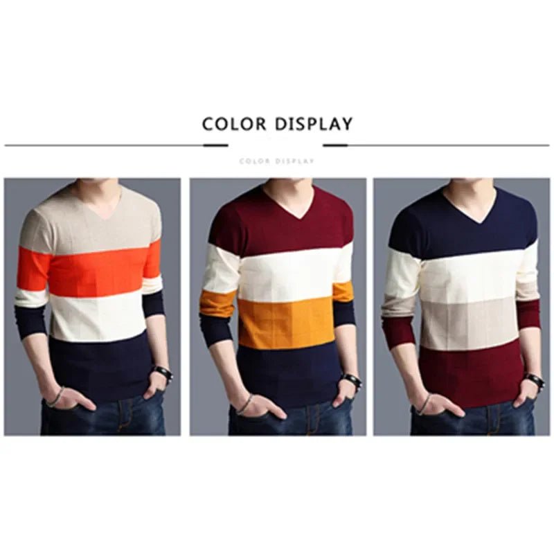 Men's Slim Fit V-Neck Pullover Sweater - Polendo Design