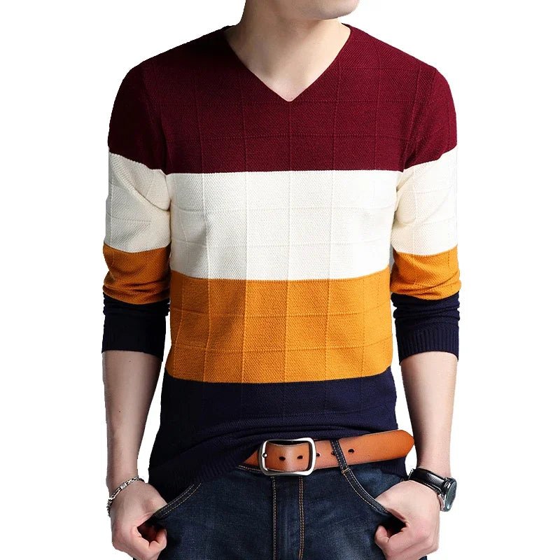 Men's Slim Fit V-Neck Pullover Sweater - Polendo Design