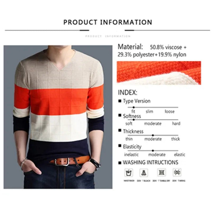 Men's Slim Fit V-Neck Pullover Sweater - Polendo Design