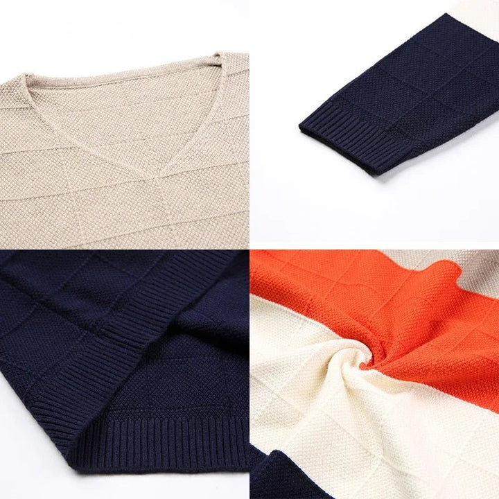 Men's Slim Fit V-Neck Pullover Sweater - Polendo Design