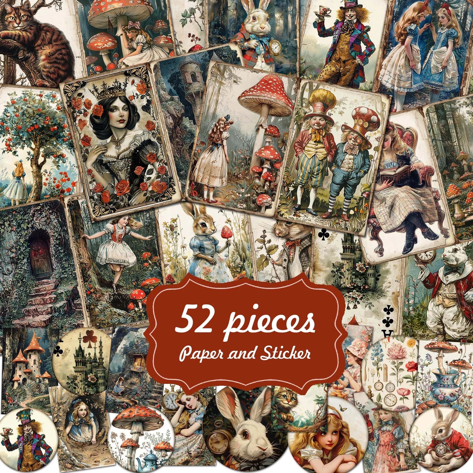 Mushroom Wonderland Journal Kit (52pcs) – Vintage Scrapbook Set - Polendo Design mushroom scrapbook kit