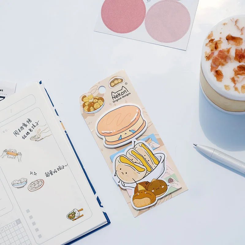 Nekoni Cute Self - Stick Memo Notes – Kawaii Food Index Bookmarks & Sticky Pad - Polendo Design