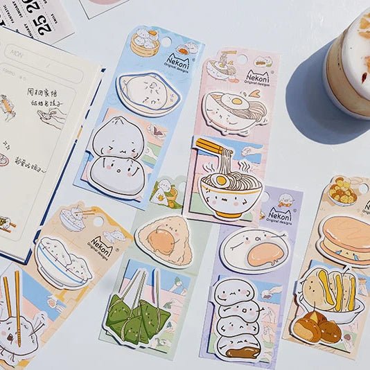 Nekoni Cute Self - Stick Memo Notes – Kawaii Food Index Bookmarks & Sticky Pad - Polendo Design