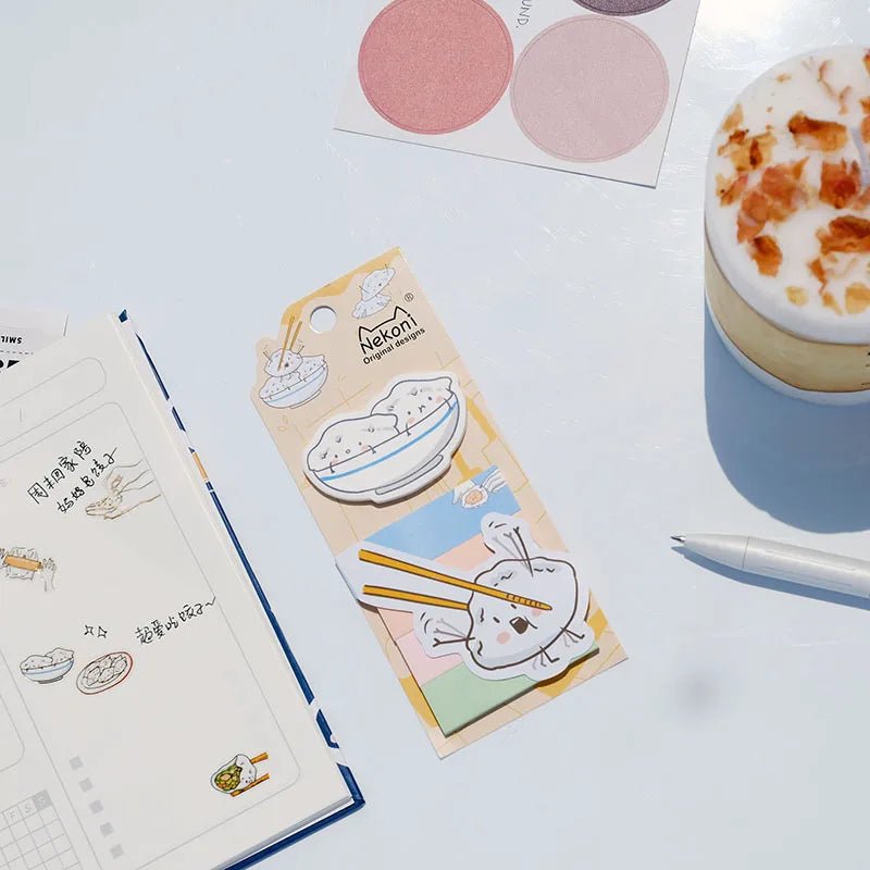 Nekoni Cute Self - Stick Memo Notes – Kawaii Food Index Bookmarks & Sticky Pad - Polendo Design