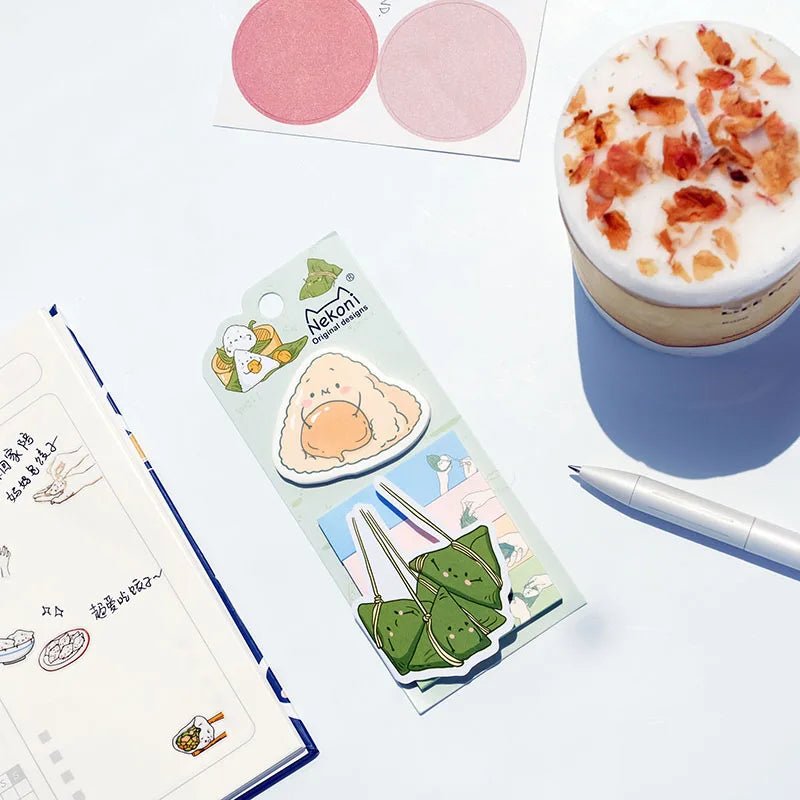 Nekoni Cute Self - Stick Memo Notes – Kawaii Food Index Bookmarks & Sticky Pad - Polendo Design