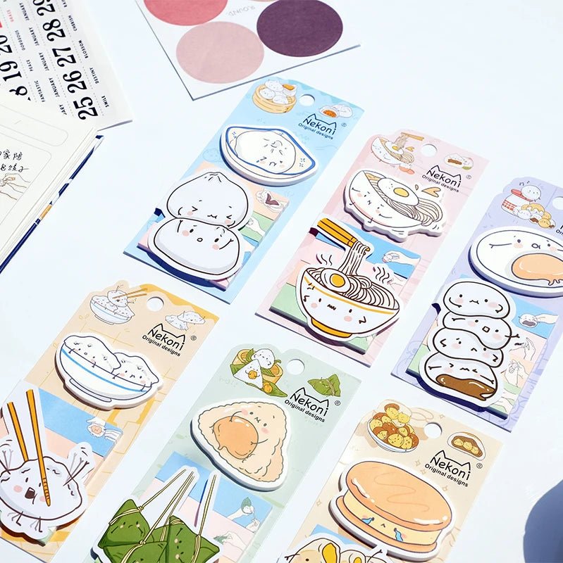 Nekoni Cute Self - Stick Memo Notes – Kawaii Food Index Bookmarks & Sticky Pad - Polendo Design