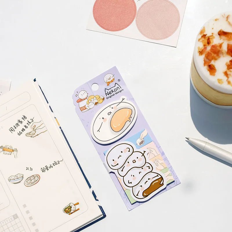 Nekoni Cute Self - Stick Memo Notes – Kawaii Food Index Bookmarks & Sticky Pad - Polendo Design