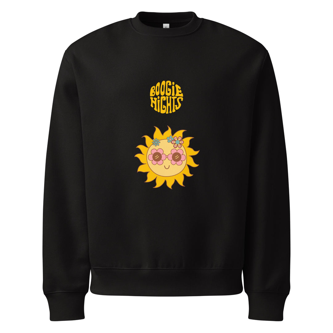 Minimal Comfort Sweatshirt – Soft Fleece, Sunny Boogie Nights — Black