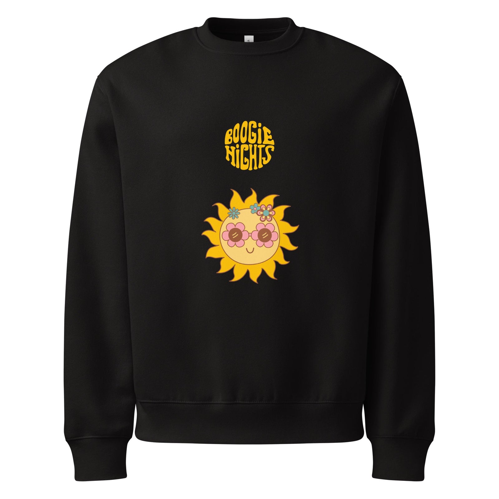 Minimal Comfort Sweatshirt – Soft Fleece, Sunny Boogie Nights — Black