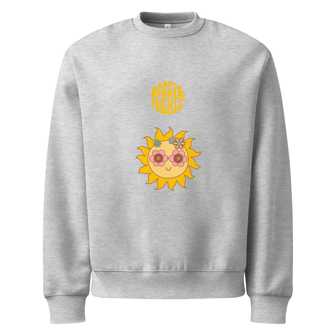 Minimal Comfort Sweatshirt – Soft Fleece, Sunny Boogie Nights — Light Grey