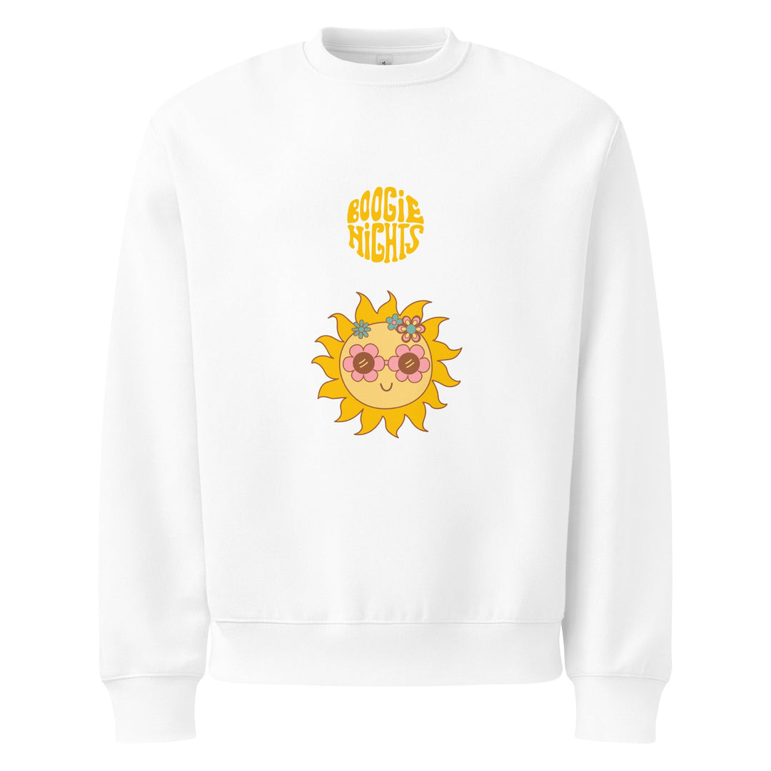 Minimal Comfort Sweatshirt – Soft Fleece, Sunny Boogie Nights — White