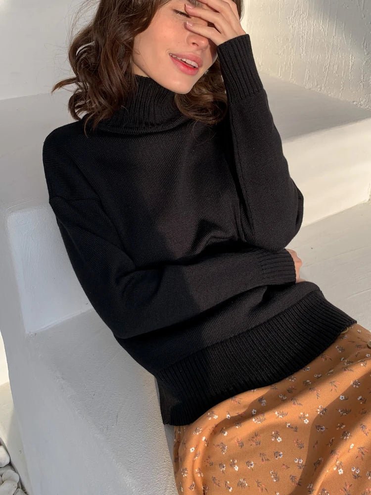 Oversized Knitted Turtleneck Pullover For Women - Polendo Design