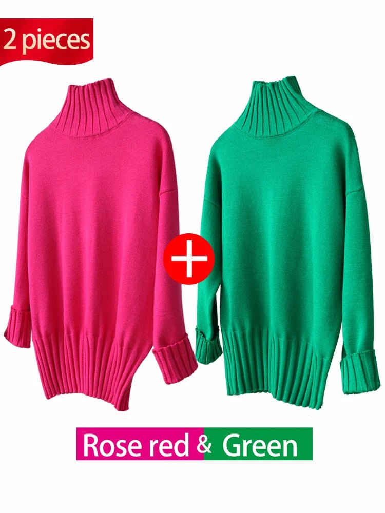 Oversized Knitted Turtleneck Pullover For Women - Polendo Design