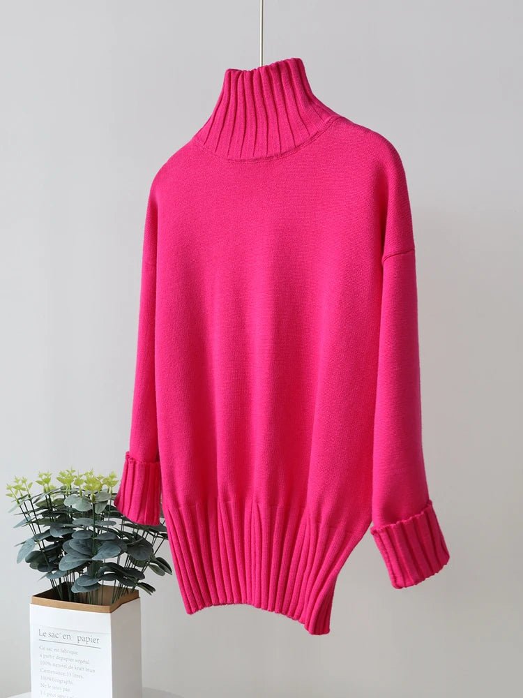 Oversized Knitted Turtleneck Pullover For Women - Polendo Design