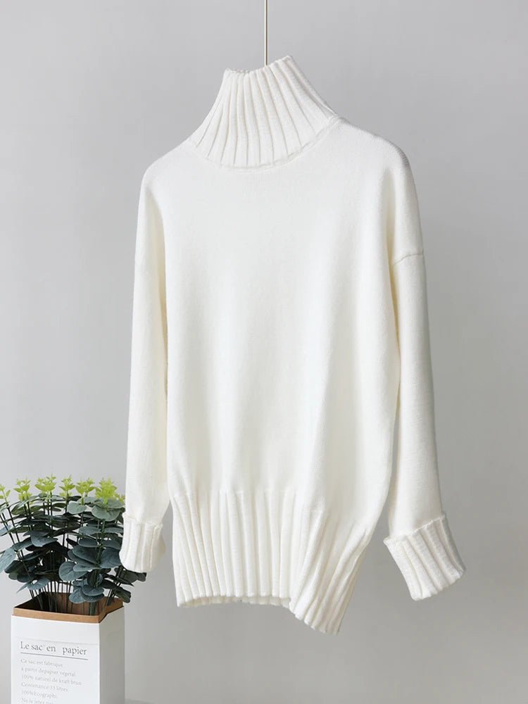 Oversized Knitted Turtleneck Pullover For Women - Polendo Design
