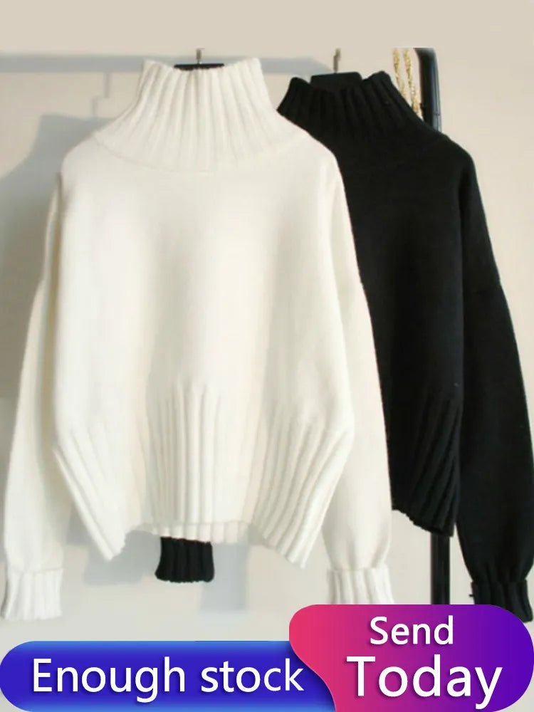Oversized Knitted Turtleneck Pullover For Women - Polendo Design