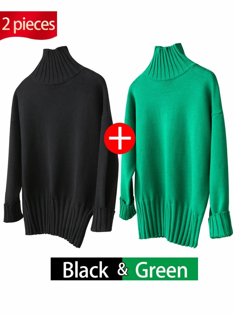 Oversized Knitted Turtleneck Pullover For Women - Polendo Design