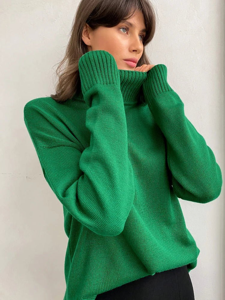 Oversized Knitted Turtleneck Pullover For Women - Polendo Design