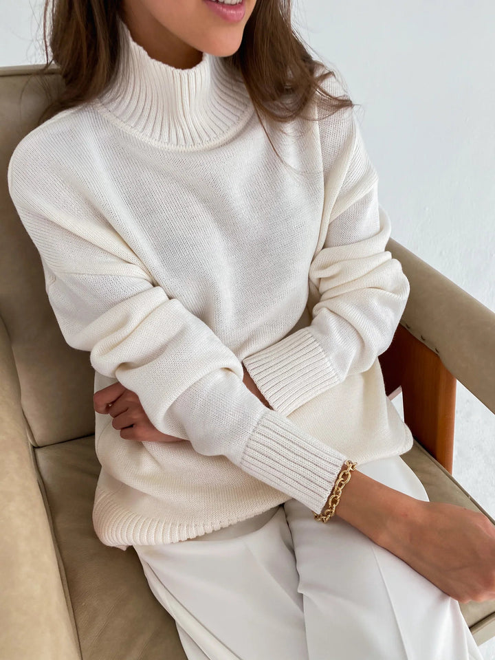 Oversized Knitted Turtleneck Pullover For Women - Polendo Design