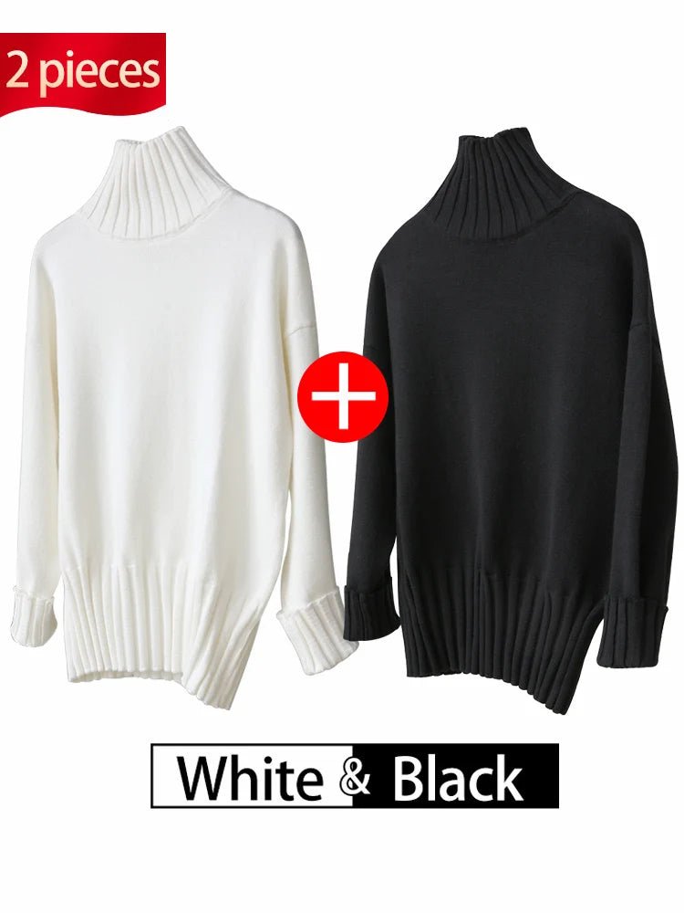 Oversized Knitted Turtleneck Pullover For Women - Polendo Design