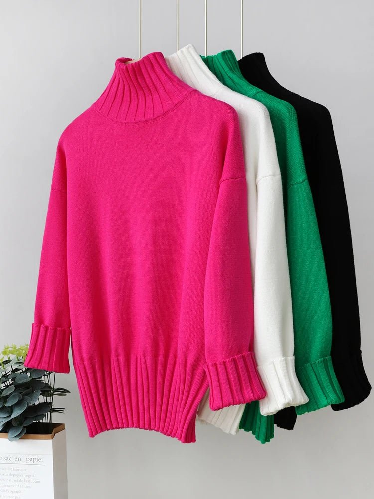 Oversized Knitted Turtleneck Pullover For Women - Polendo Design